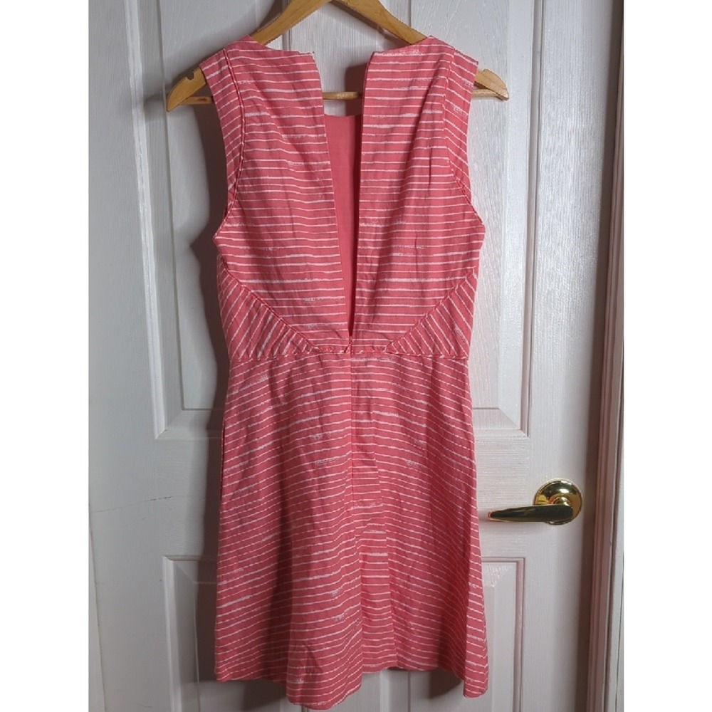 Gap Coral White Striped Linen Blend A-Line Dress Women's 6 Dress With Pockets - Picture 7 of 8